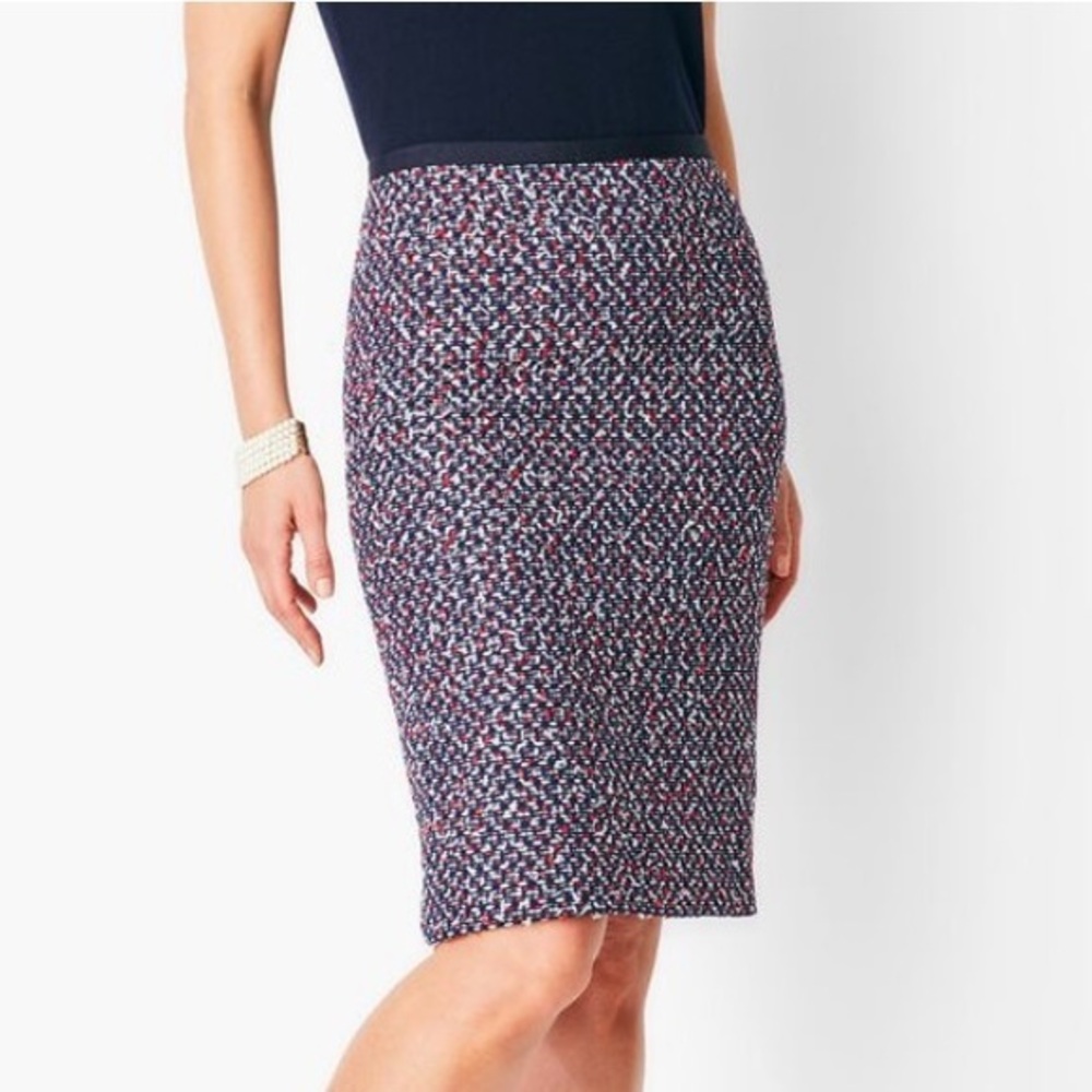 NWT Talbots Tweed Pencil Skirt Navy 8 Petite